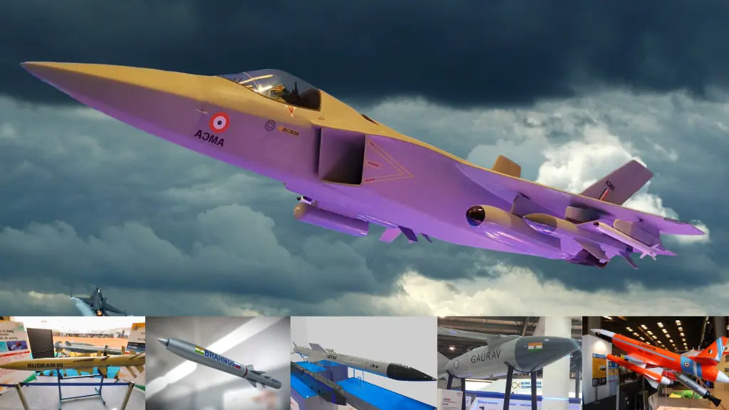 Visual breakdown of indigenous weapons in AMCA, highlighting Indian missile systems.