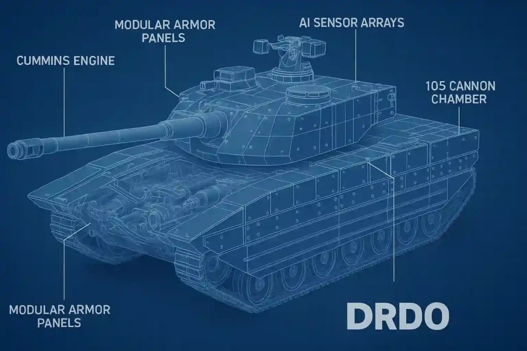 Zorawar tank internal structure showing engine, turret, and protection systems.