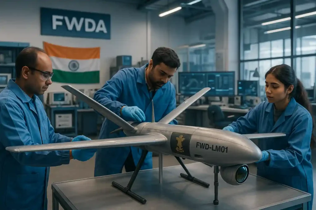 FWDA engineers assembling FWD-LM01 drone at Bengaluru facility.