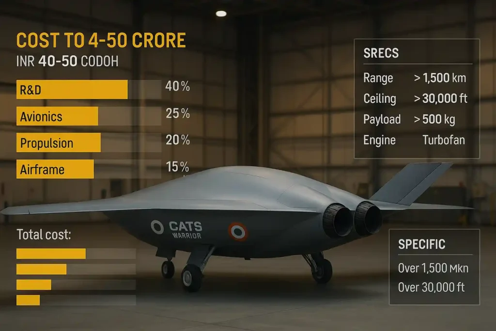 Estimated cost of HAL CATS Warrior UCAV highlighted in defence context.