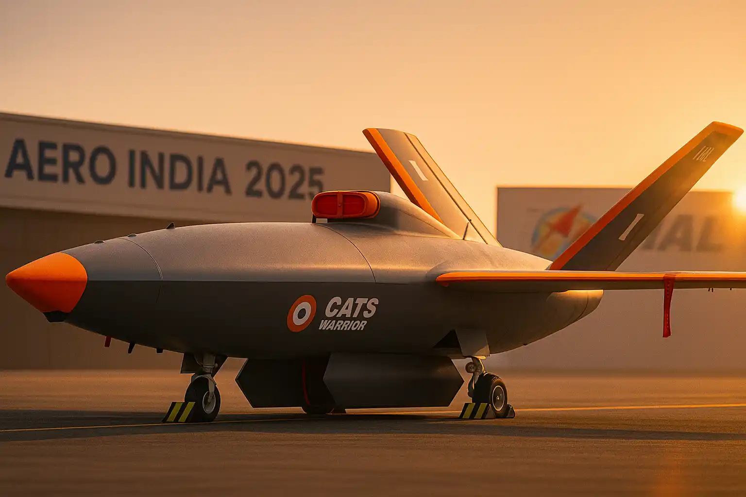 India’s HAL CATS Warrior UCAV at Aero India 2025 during rollout.