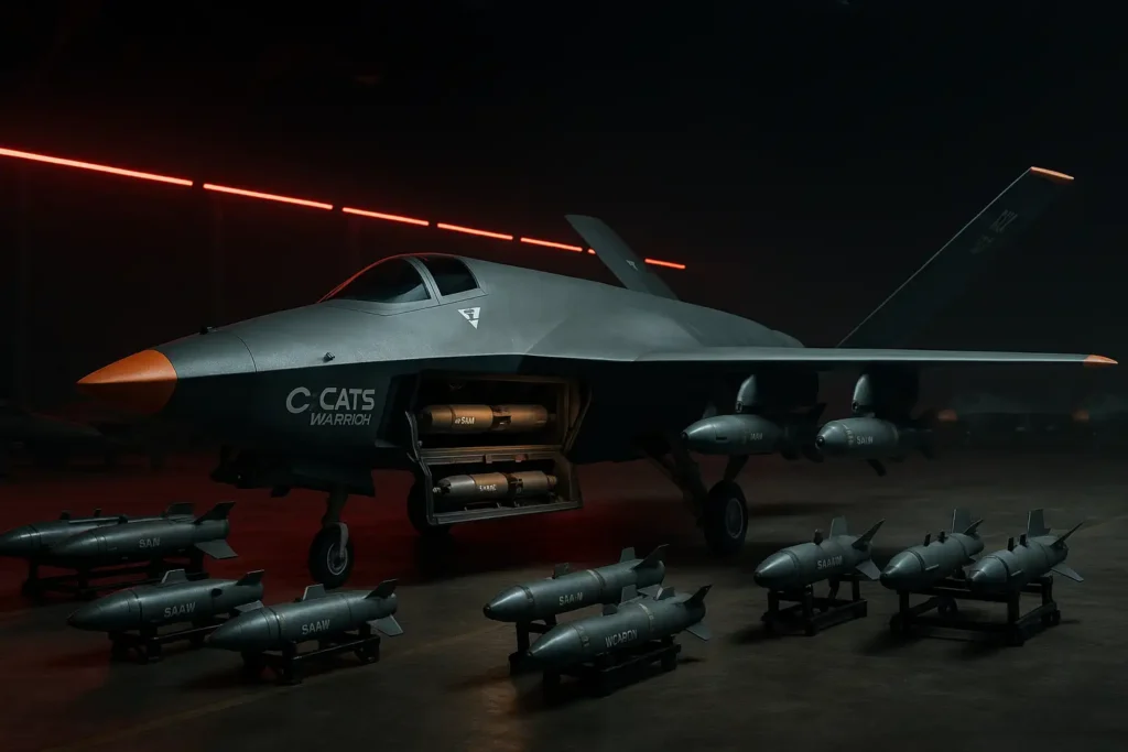 Weapon bay and external missiles on HAL CATS Warrior drone.