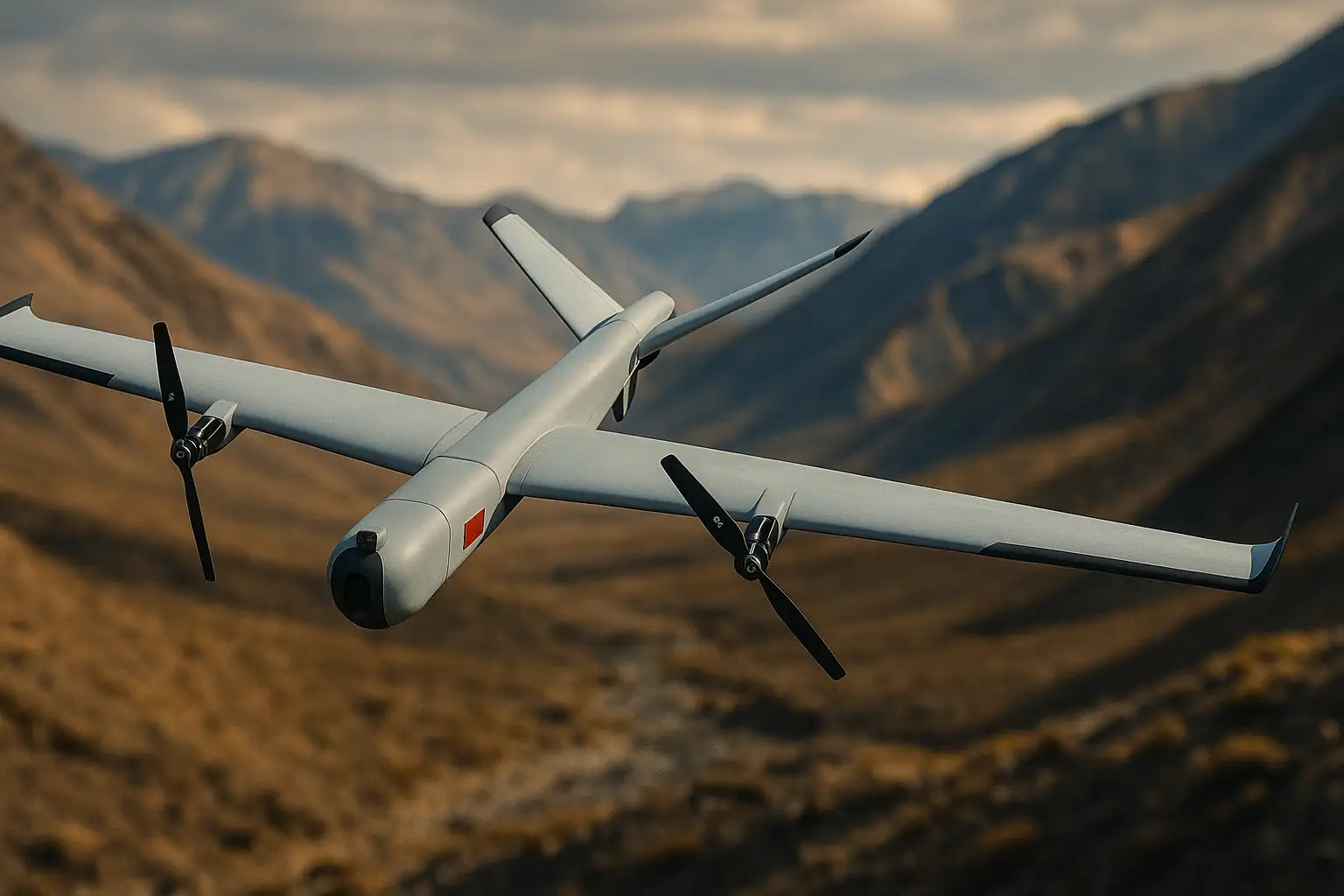 NAGASTRA‑1R loitering munition drone with VTOL propellers and front-facing sensor, developed by SDAL for Indian Army precision strike missions.