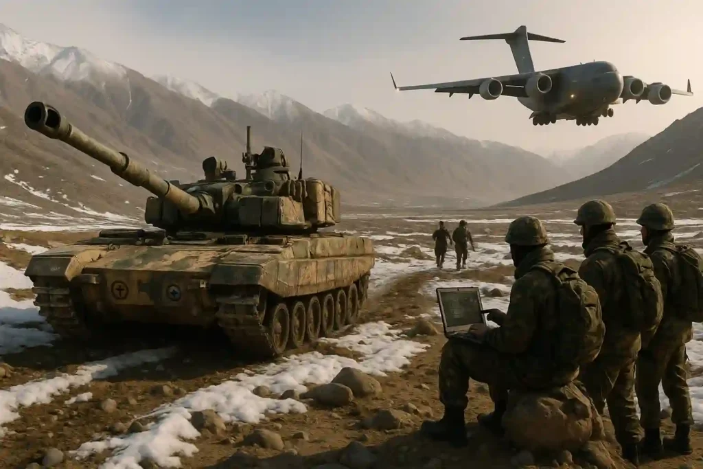 Zorawar tank being airlifted for trials in Ladakh by Indian Air Force.