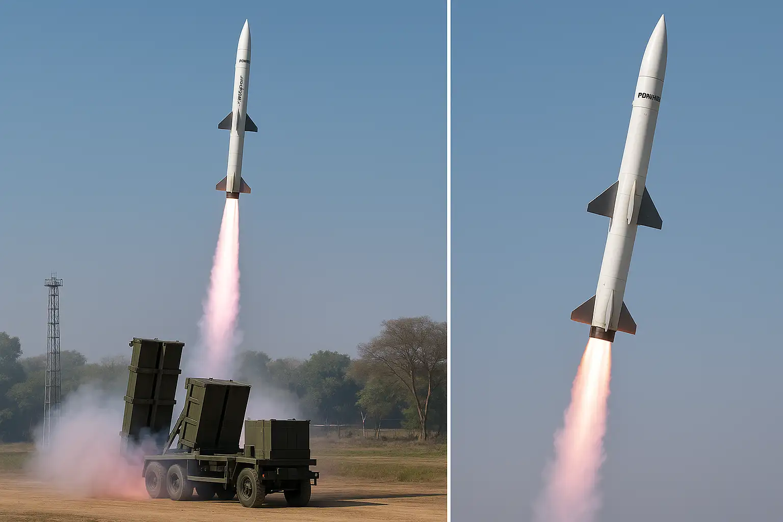 DRDO’s Truck-Based VL-SRSAM variant launches vertically during test, showing smokeless exhaust and thrust-vector control at 2025 trials.