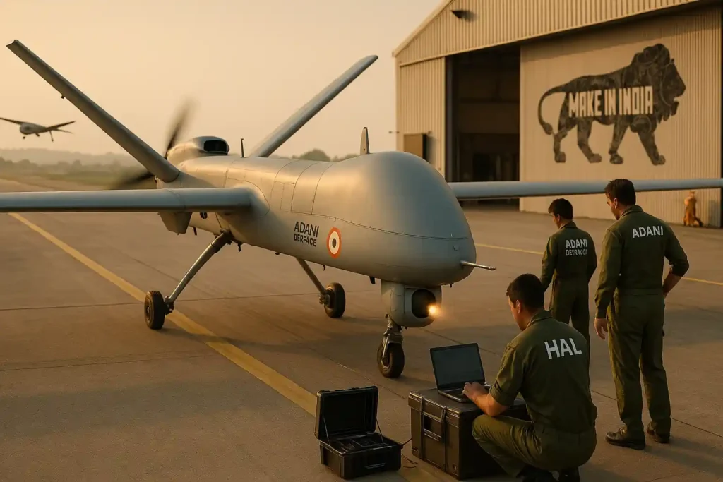 Indigenous MALE UAV prepares for take-off at Indian airfield as HAL and Adani engineers conduct tests under Make in India UAV programme
