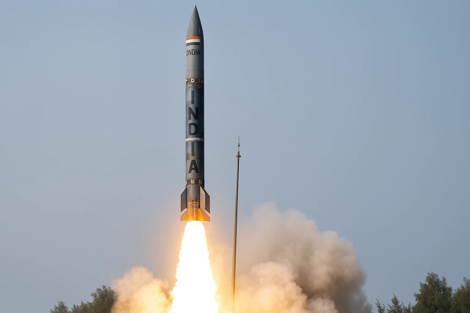 pralay-missile-trials-july-2025. Pralay missile trials July 2025, A high-resolution image showing the Pralay tactical surface-to-surface missile launching with intense flames and smoke during Indian defense tests.