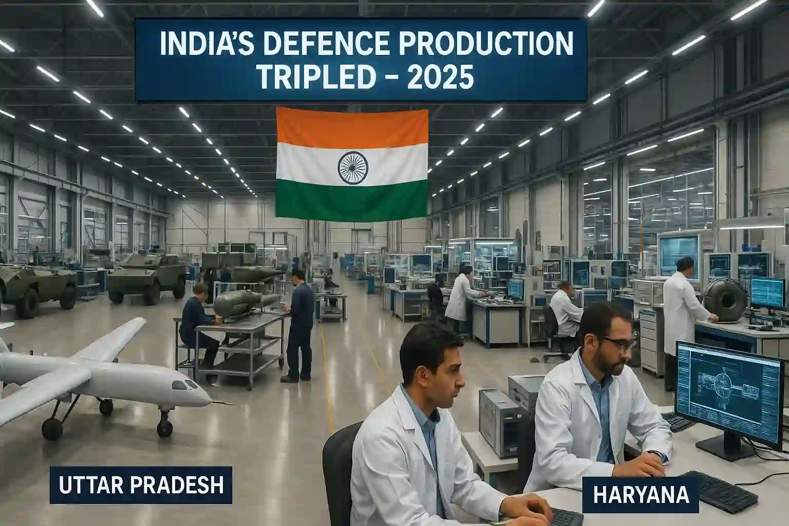 Atmanirbhar Bharat defence manufacturing 2025 in UP Defence Corridor and Haryana defence industry, India’s defence production growth