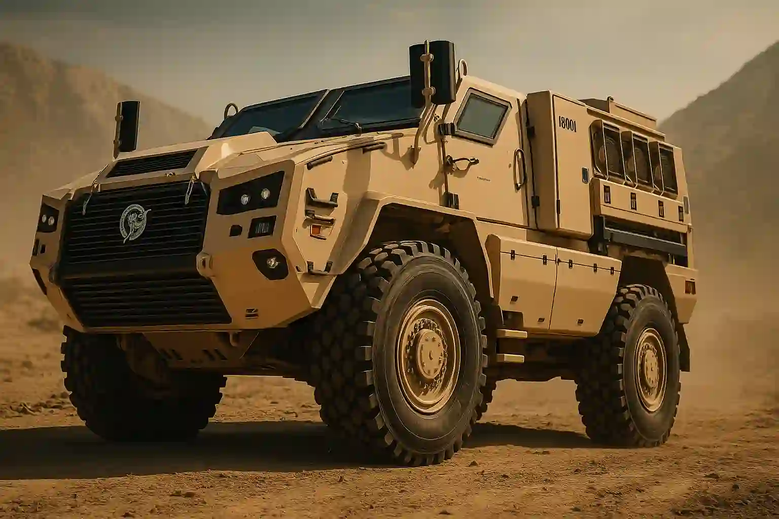 Kalyani M4 mine-protected armoured personnel carrier in desert terrain, Indian Army multi-role APC with advanced protection and battlefield systems