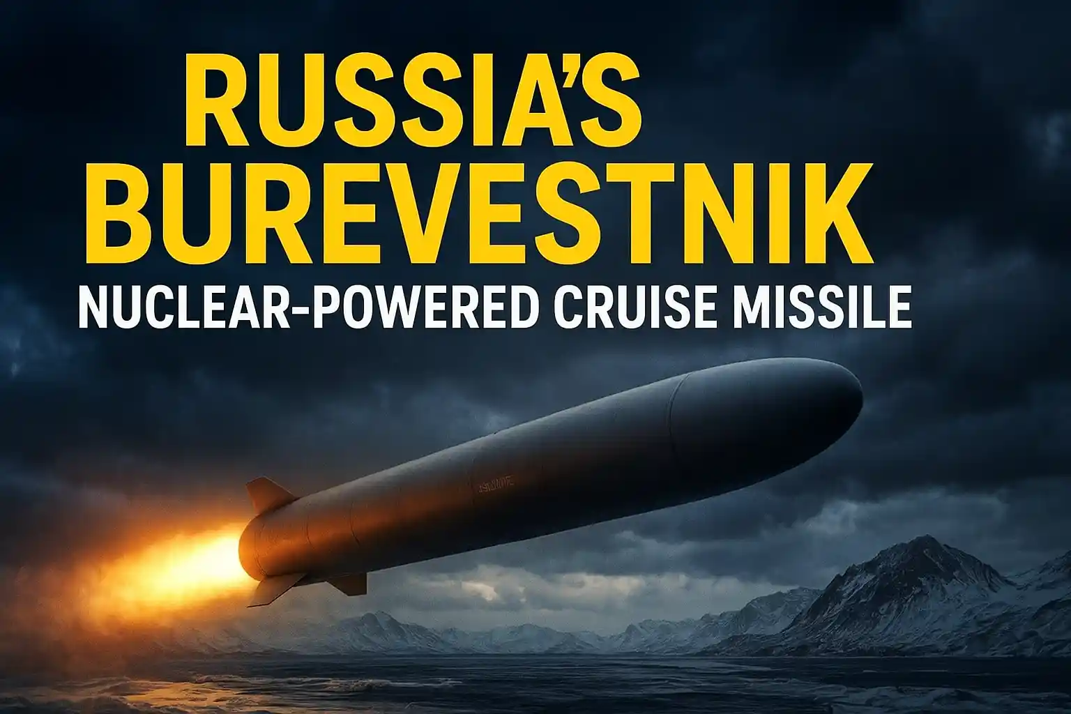 Burevestnik Missile SSC-X-9 Skyfall launch by Russia, nuclear-powered cruise missile shocking the world, latest Russian nuclear weapon technology, global military threat 2025