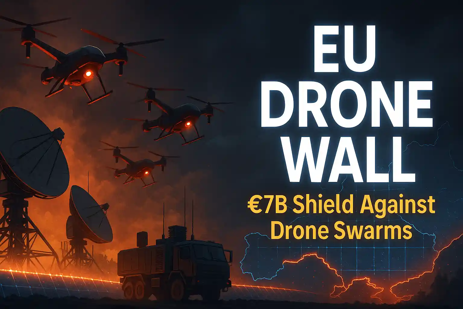 EU Drone Wall Project 2025 anti-drone defence system with radar, jamming technology and UAV swarm threat on Europe’s eastern borders