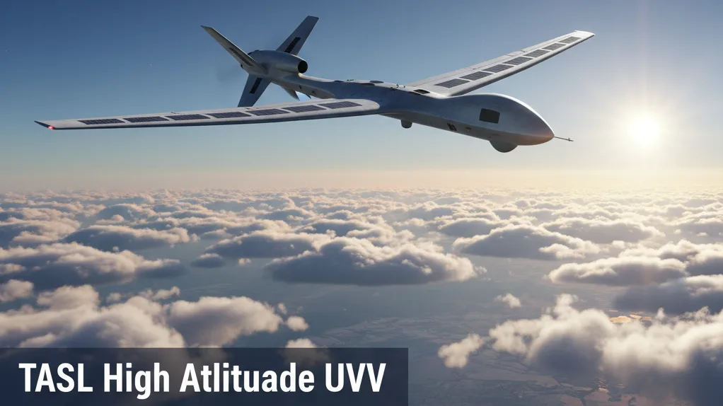 Blurry image of India’s TASL High Altitude UAV (HALE drone) showing high-aspect-ratio wings and long-endurance surveillance design