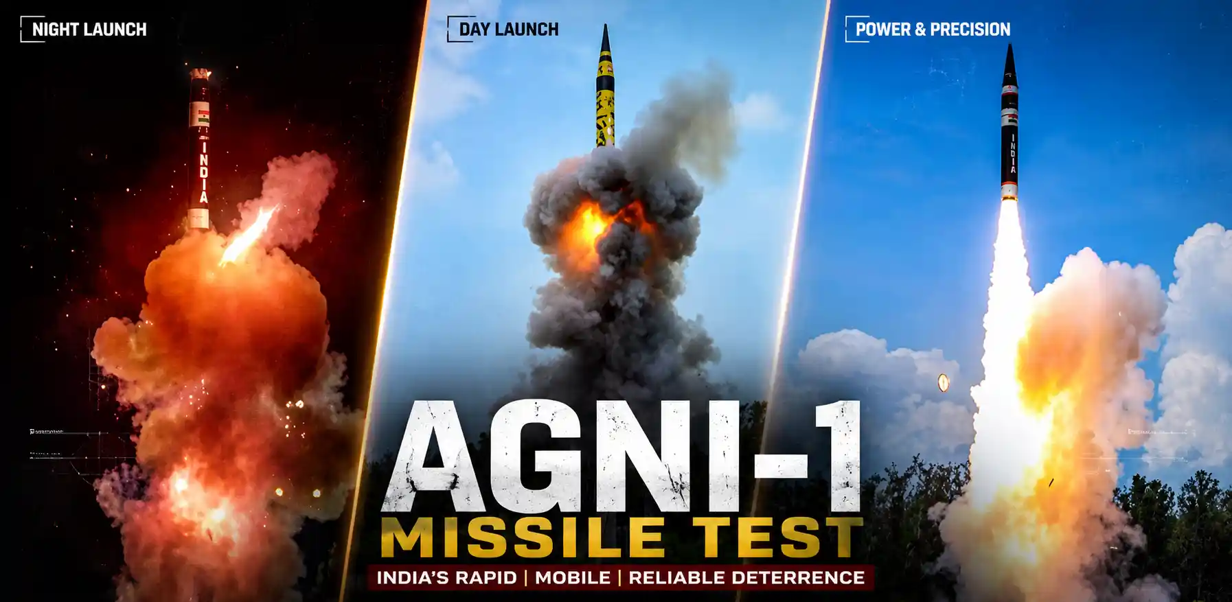 Agni-1 missile test 2026 showing India’s short-range ballistic missile launching from the coast of Odisha under the Strategic Forces Command during a strategic nuclear deterrence exercise amid rising China-Pakistan tensions.