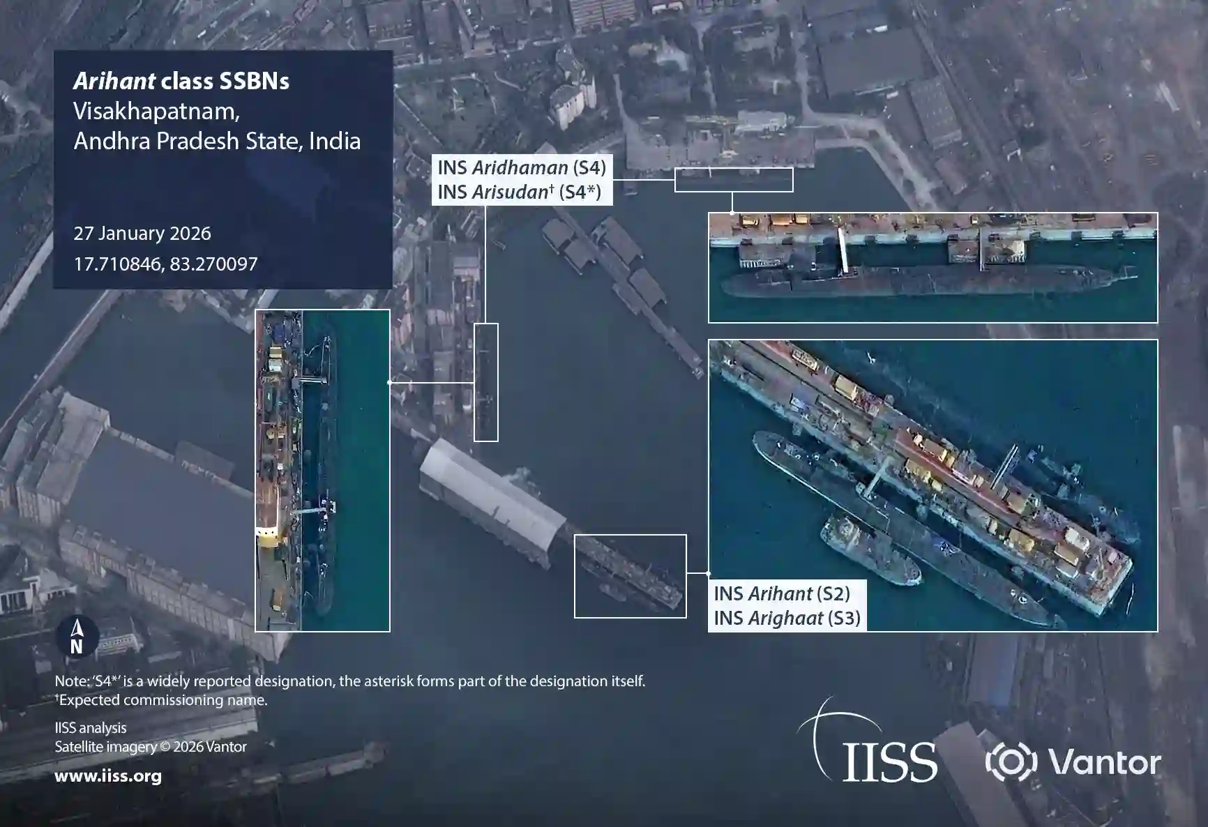 Indian nuclear submarine news showing Arihant-class nuclear submarines spotted together at Visakhapatnam naval base